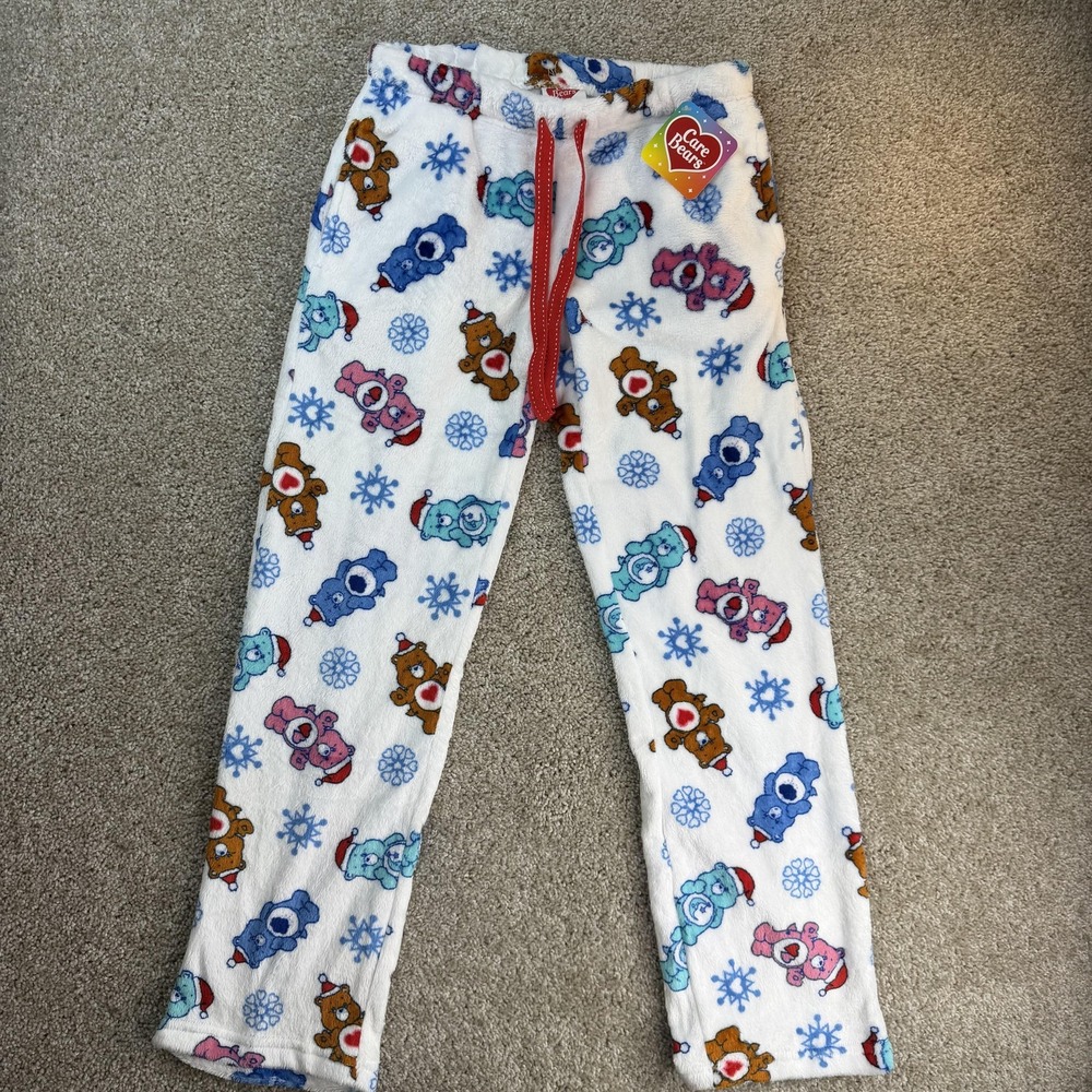 Care Bears Pajama Pants Womens XS White Fleece Christmas Bears Graphic Sleepwear